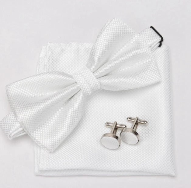 Mens Tie Bowtie Cravat Cufflinks Fashion Butterfly Party Wedding Bow Qme WHITE
