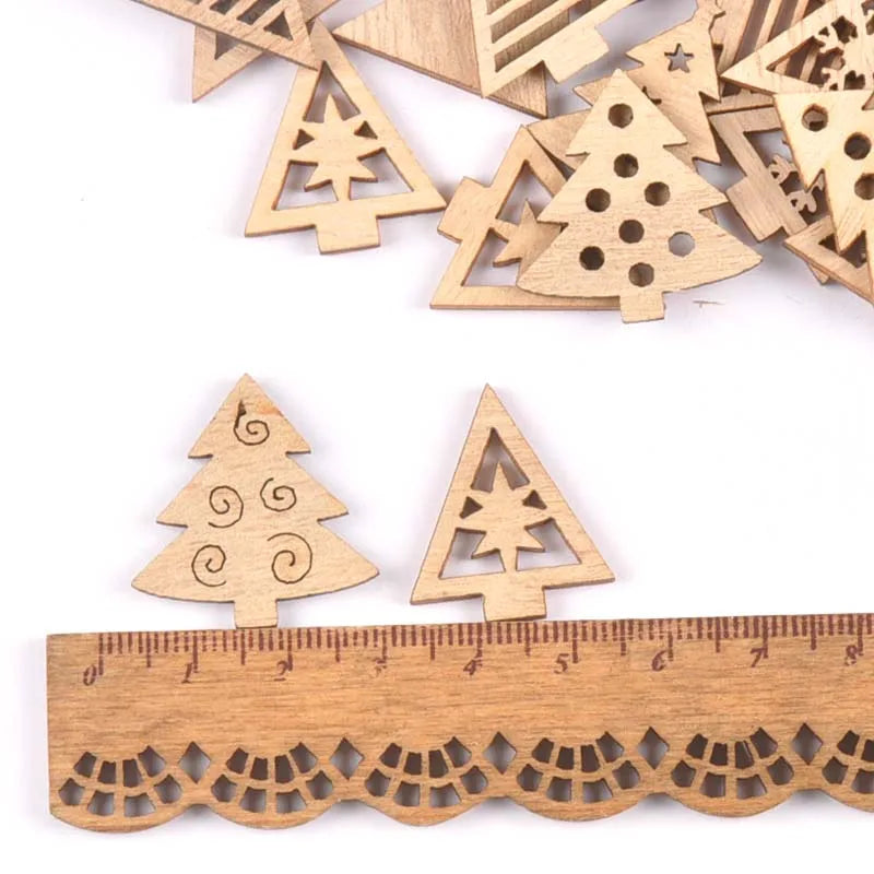 50pcs 22-30mm Natural Wood Crafts christmas trees DIY Scrapbooking For Wooden Ornament Home Decoration Sewing Accessories m2502 Qme