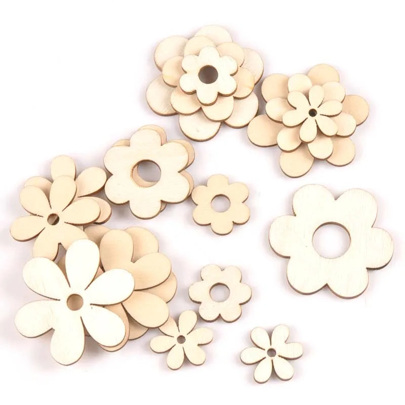 18Pcs 19-36mm Flower Shape Wood DIY Crafts Scrapbooking For Wooden Ornaments Arts Handmade Home Decor Embellishments m2170 Qme Light Yellow