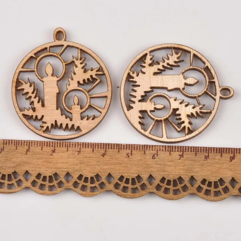 10pcs Carved Christmas Ball Wood DIY Craft Scrapbooking Decoration Natural Wooden Ornament For Home Handicrafts m1855 Qme 5