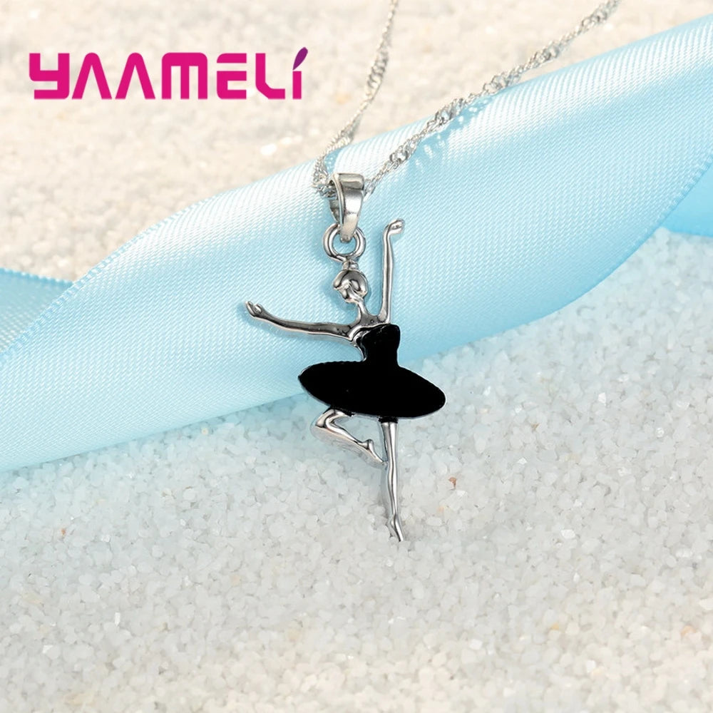 925 Sterling Silver Color Necklace/Earring Sets Sports Style Elegant Human Dance For Women Girl Birthday Party Qme