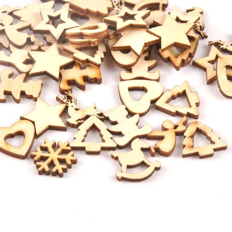 50Pcs 15-20mm Unfinished Wooden Christmas Buttons Snowflake Pattern For Handmade DIY Crafts Wood Slices Scrapbooking Decor m1551 Qme Default Title
