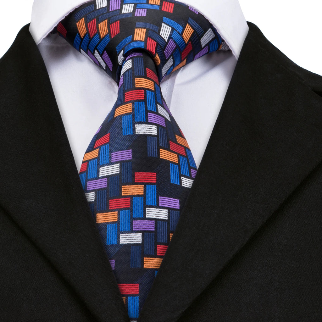 Hi-Tie Designer Mens Tie Luxury Handmade Geometric Necktie Silk Woven Tie Set For Men Business Wedding Neck Tie Square Cufflinks Qme