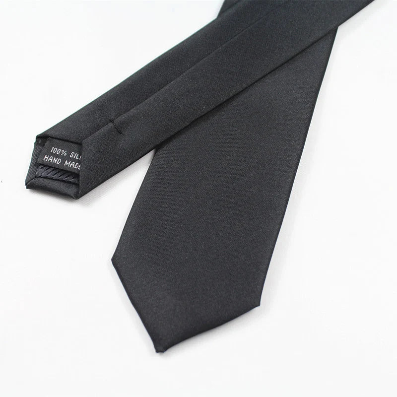 JEMYGINS Men's Tie 100% Silk Pure Black Tie 5cm Skinny Slim Tie High Quality Classic Business Casual Party Tie Wedding Qme