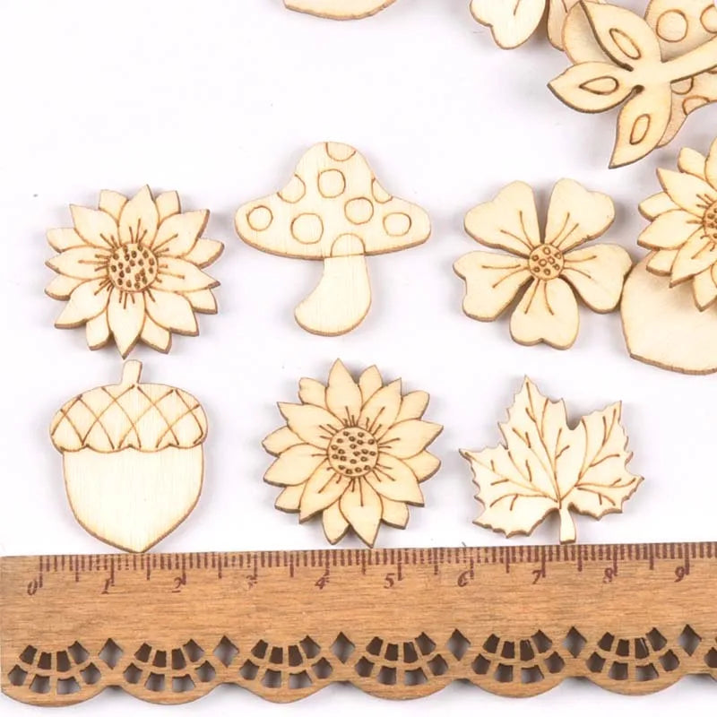 30Pcs 25-30mm Sunflowr/grass Wood Slices Home Decor DIY Crafts Embellishment Handmade Scrapbooking Wooden Ornaments m1945 Qme