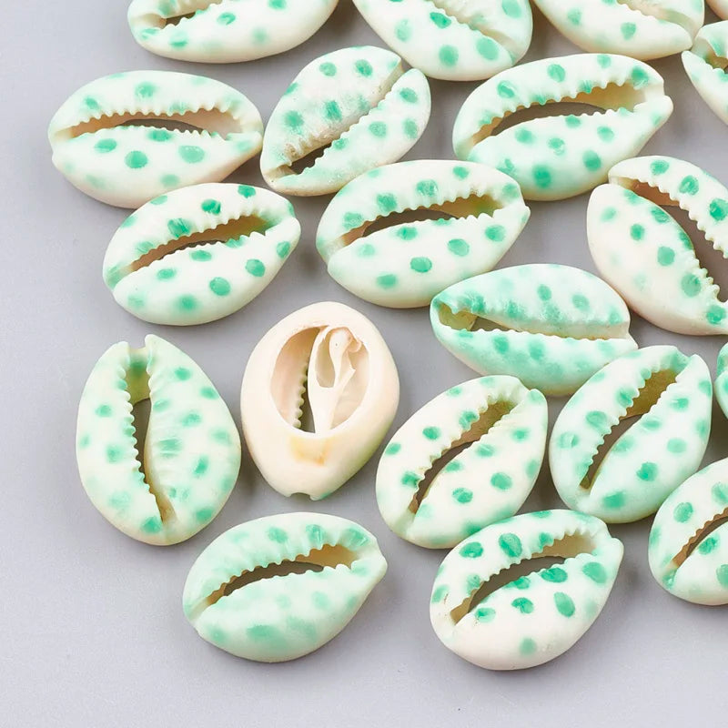 10pcs Printed Cowrie Shell Beads Undrilled Beads for DIY Jewelry Making 20~26x13~18x5~7mm Qme green