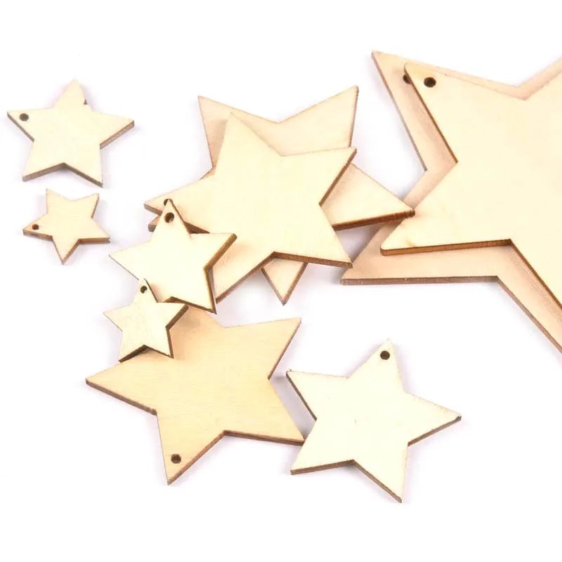 20-100mm One Holes Mix Star Wooden Pattern Christmas Decorations For Home Ornament DIY Wood Crafts For Christmas Party m2191 Qme 40mm 50pcs