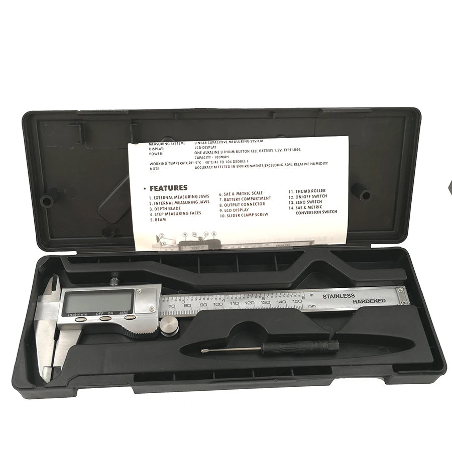 Digital Vernier Caliper Stainless Steel 0- Display Electronic Ruler Qme
