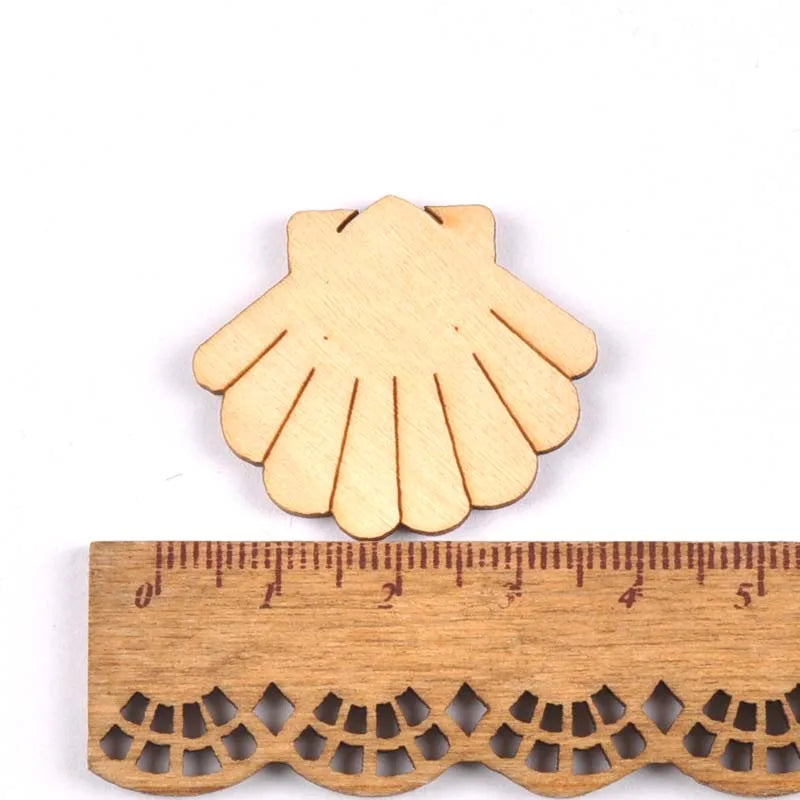 20pcs 25-35mm Seashell/starfish Pattern Natural Wood DIY Crafts Home Decor Scrapbooking Unfinished Wooden Ornaments m1935 Qme
