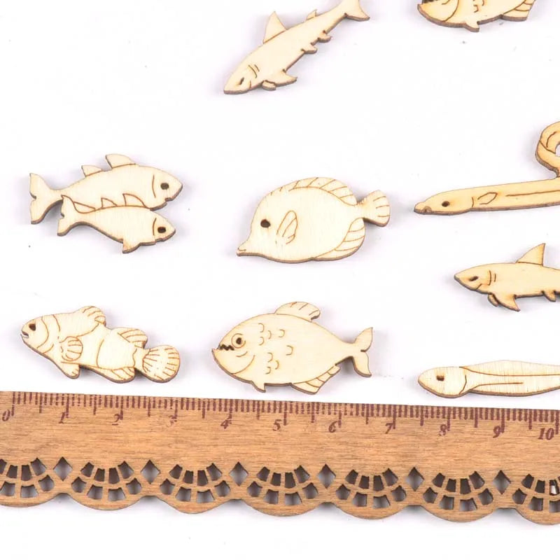 Fish Pattern Wood Decoration Home Handicraft Wooden DIY Crafts Arts Handmade Embellishment Scrapbooking 20Pcs 25-40mm m1939 Qme