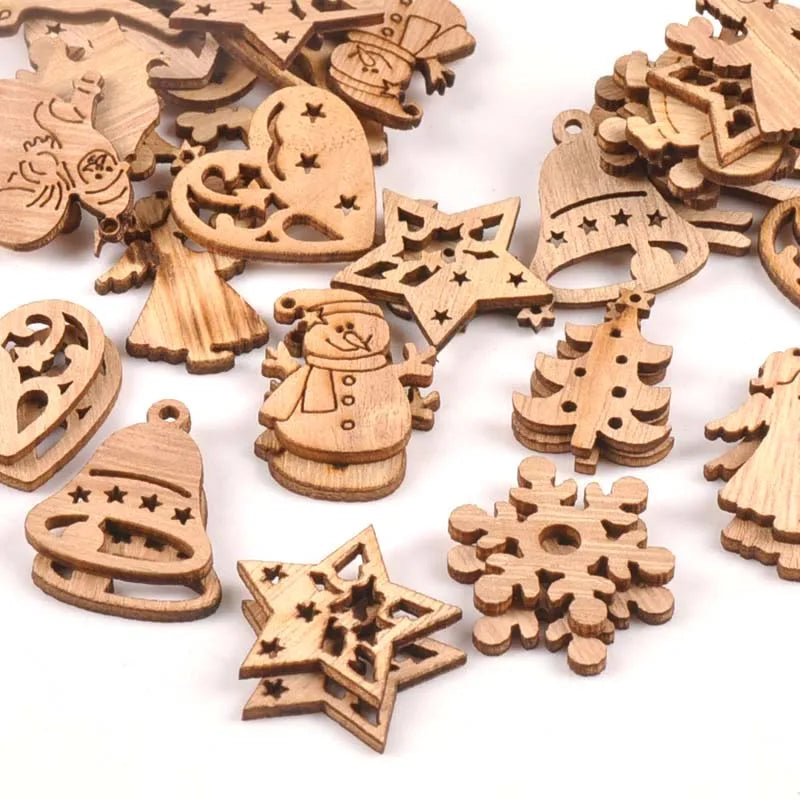 25pcs Christmas Tree Ornament Wooden Hanging Pendants Christmas tree snow angel Star Christmas Decorations for Home m1696x Qme