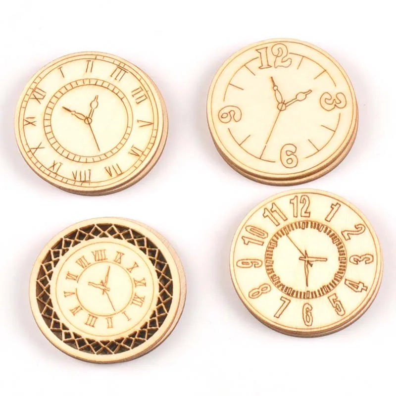 8pcs Mixed roundness clock Pattern Wooden Scrapbooking wood decoration for Handmade Accessory Sewing Home Decoration m2144 Qme