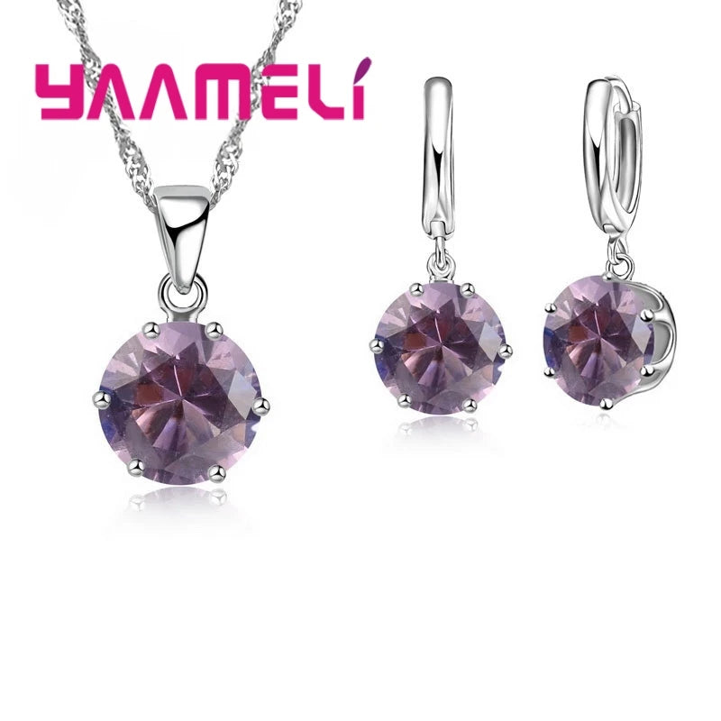 Jewelry Gift Set Cubic Zircon 925 Sterling Silver Color Pendant Necklace Necklace Crystal Women Wedding Engagement Accessory Qme