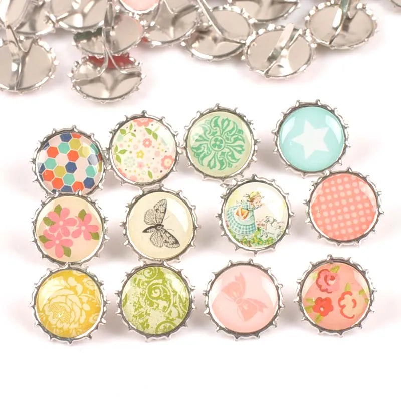 Mixed Pattern Round Metal brads scrapbooking embellishment For DIY Craft Accessories home Decoration 20pcs 15x10.9mm c2579 Qme Default Title