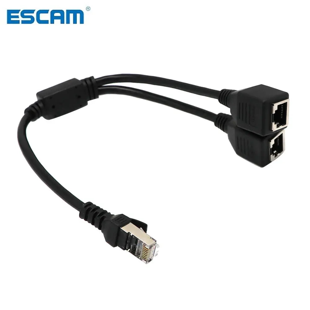 ESCAM RJ45 Ethernet Y Splitter Adapter Cable 1 to 2 Port Switch Adapter Cord for CAT 5/CAT 6 LAN Ethernet Qme 2pcs