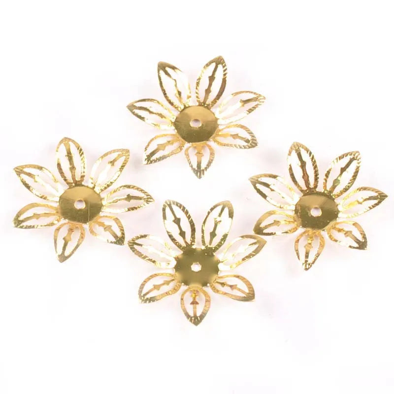 Gold/silver 50Pcs Hollow Filigree Wraps Flowers Connectors Metal Crafts Embellishments For DIY Scrapbookings Home Decor YK0755 Qme gold