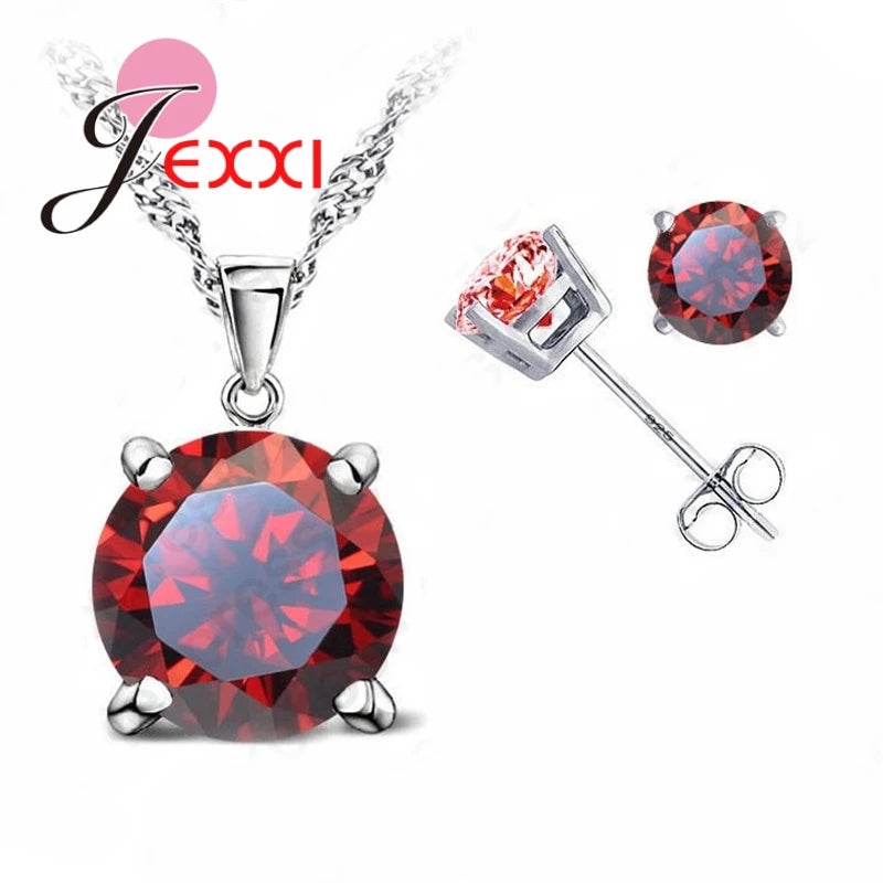 Top Sale CZ Cubic Zirconia Good Quality 925 Sterling Silver Color Jewelry Sets Stud Earring Pendant Necklace for Wedding Qme