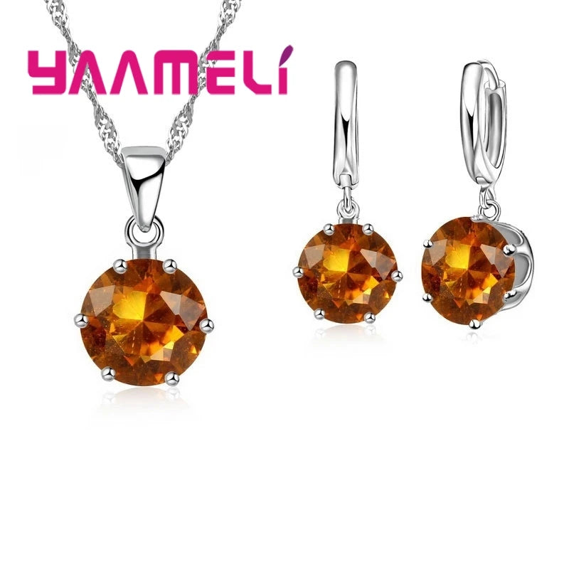 Jewelry Gift Set Cubic Zircon 925 Sterling Silver Color Pendant Necklace Necklace Crystal Women Wedding Engagement Accessory Qme Color 12