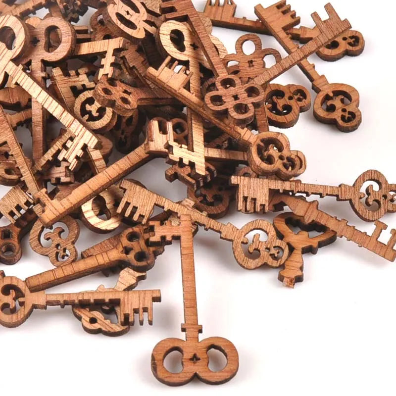 25Pcs Random Vintage Mixed Keys Unfinished Wood Decoration Handicraft Wood DIY Crafts Ornament Arts Accessories 11x40mm M0915 Qme