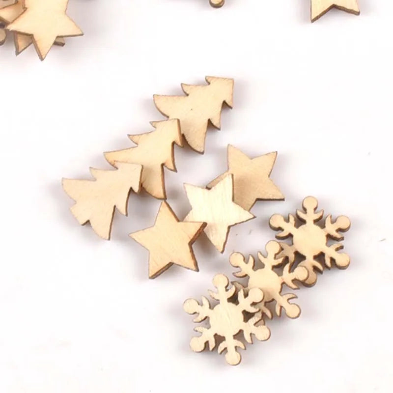 100pcs Stars snowflakes and pine trees Pattern Wooden Scrapbooking for wood decoration for Home Decoration m1879 Qme