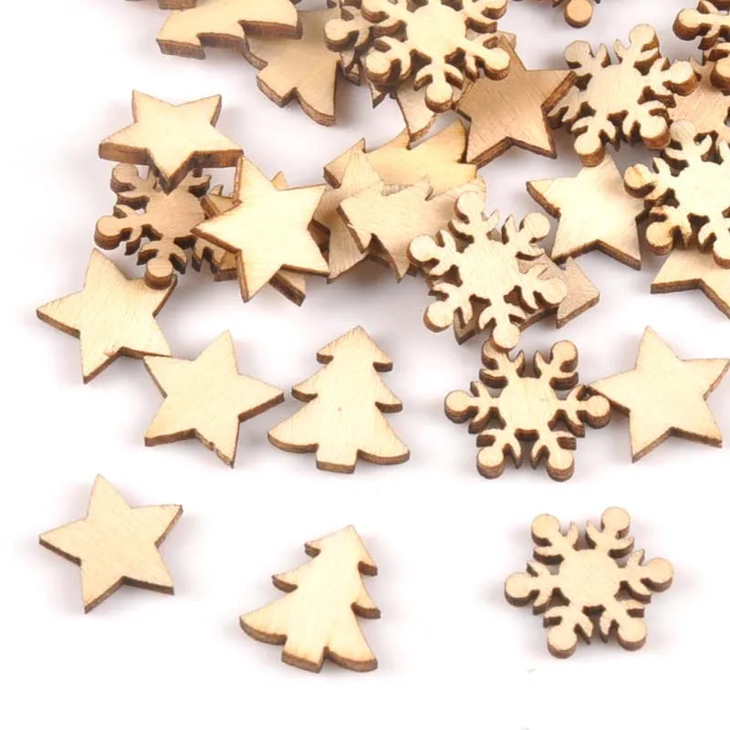 100pcs Stars snowflakes and pine trees Pattern Wooden Scrapbooking for wood decoration for Home Decoration m1879 Qme Default Title