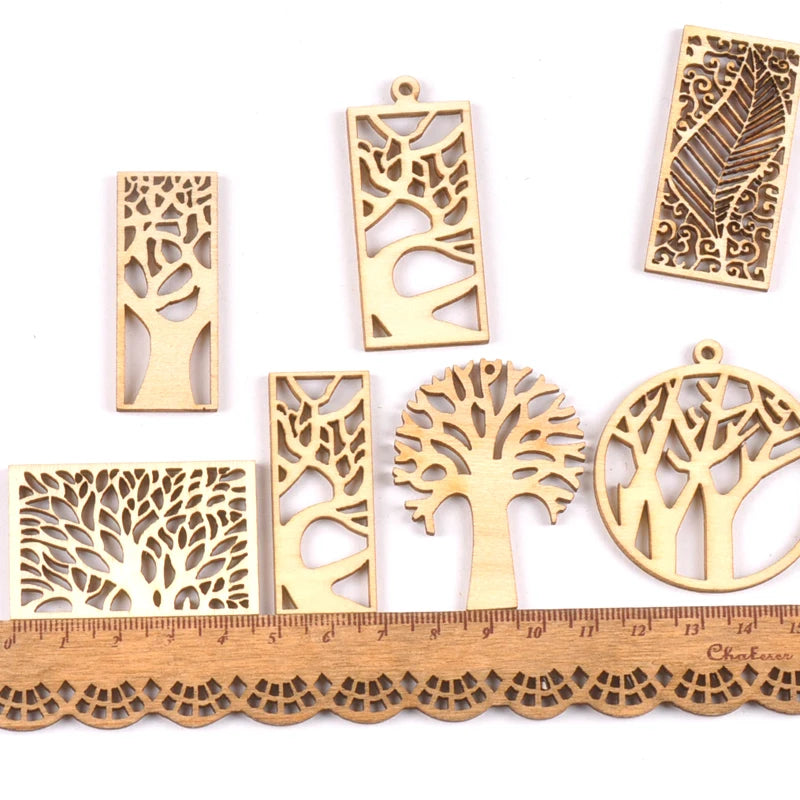 10pcs Wooden Crafts creativity hollow out tree Pattern Scrapbooking Crafts wood decoration for Home Decoration m2131 Qme