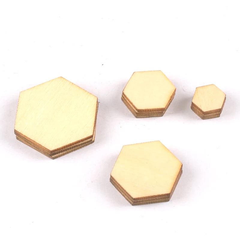 100pcs Wooden Crafts Hexagonal Pieces Scrapbooking Crafts wood decoration for Home Decoration 10-25mm m2132 Qme