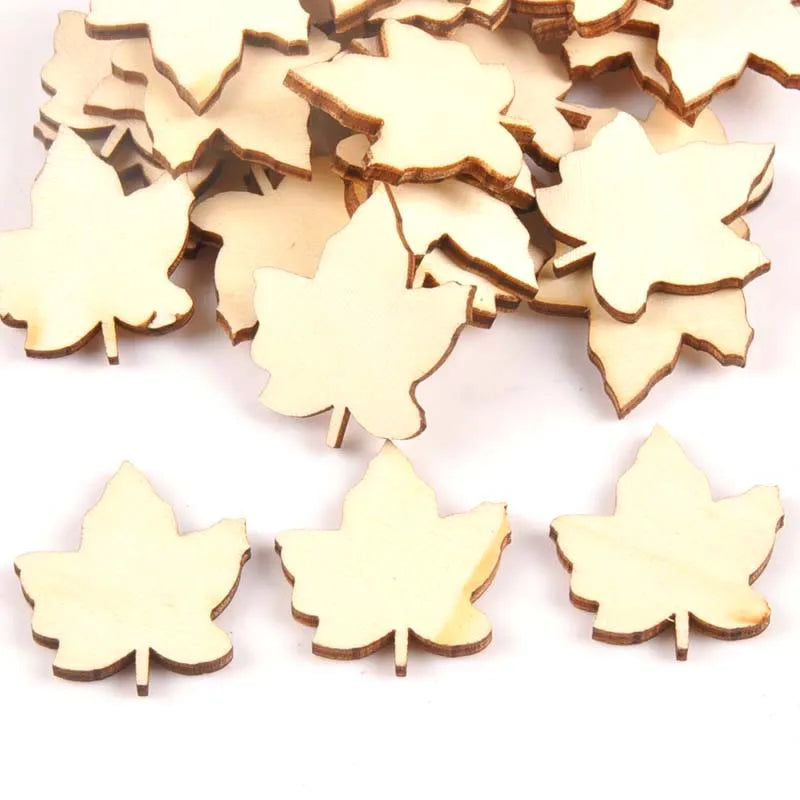 25Pcs 29x33mm Maple Leaf Pattern Unfinished Wood DIY Crafts Scrapbook Wooden Ornaments Handmade Accessories Home Decor m1567 Qme