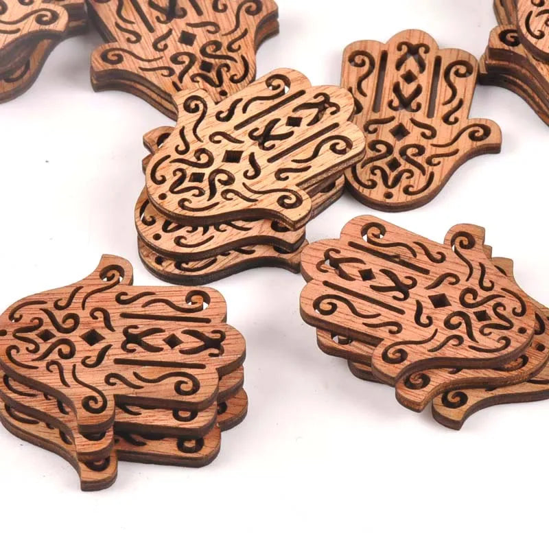 20pcs 43X49mm Natural Vintage Wood DIY Crafts For Hand Of Fatima Handmade Sewing Scrapbooking Handicraft Wooden Ornament M1609 Qme