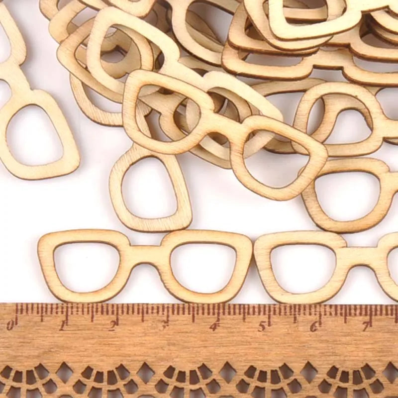 25Pcs Glasses Pattern Wooden Crafts Scrapbooking DIY For Wood Slices Ornaments Home Decoration Accessories Arts 16x43mm m1687 Qme
