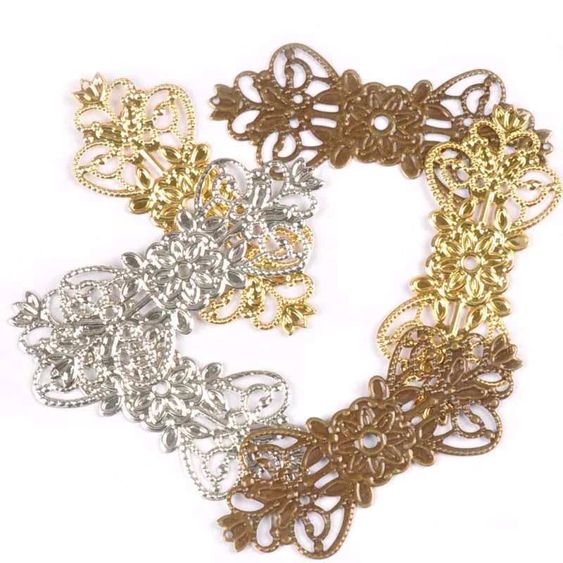 10Pcs Gold/silver/Bronze Tone Metal Crafts Connectors Filigree Wraps Diy Embellishments Scrapbooking Home Decor 75x31mm yk0731 Qme