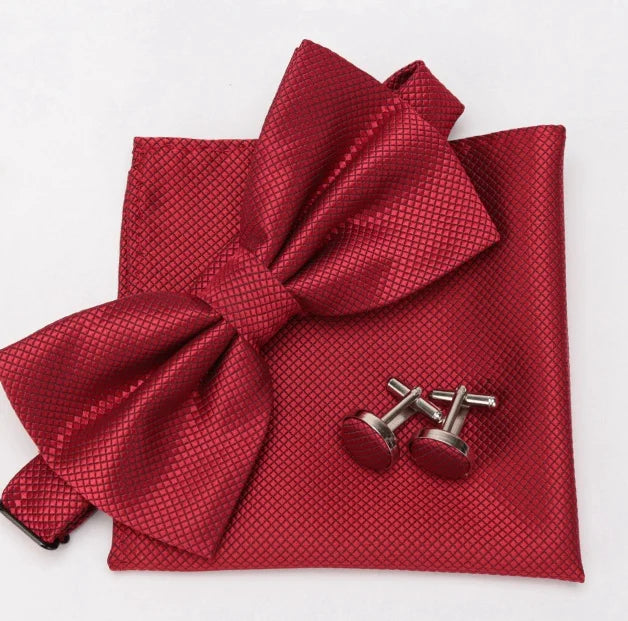 Mens Tie Bowtie Cravat Cufflinks Fashion Butterfly Party Wedding Bow Qme Burgundy