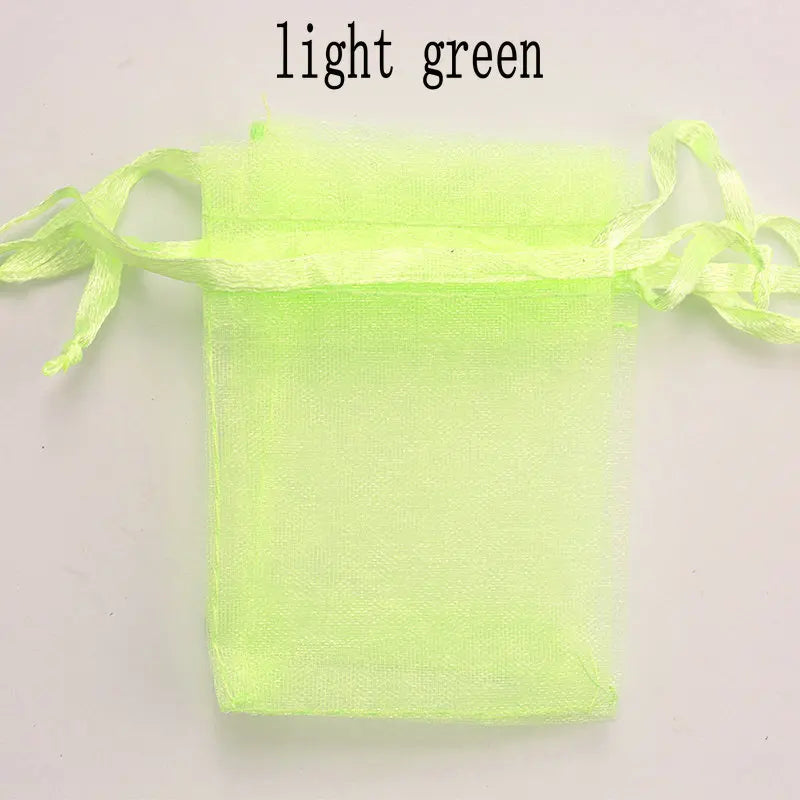 Wholesale 16 color 100pcs/lot 9*12cm organza Christmas wedding gift bags candy bag jewelry packing drawable organza bags&pouch Qme light green