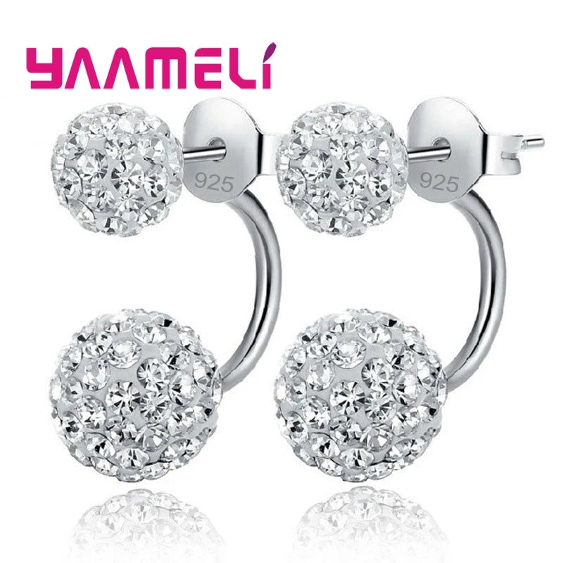 11 Colors Options!! Full Austrian CZ Crystal Paved Stud Earrings for Women 925 Sterling Silver Stamp Disco Balls Brincos Jewelry Qme White