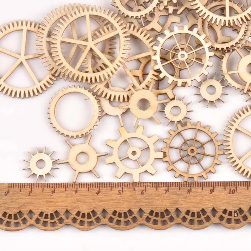 20-40mm 36pcs Unfinished Wood Craft Gear Wheel Scrapbooking DIY For Handmade Home Decor Mix Natural Wooden Embellishments m1653 Qme