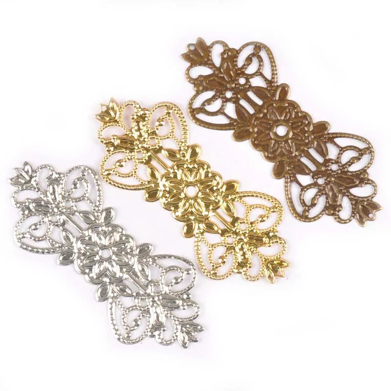 10Pcs Gold/silver/Bronze Tone Metal Crafts Connectors Filigree Wraps Diy Embellishments Scrapbooking Home Decor 75x31mm yk0731 Qme mix