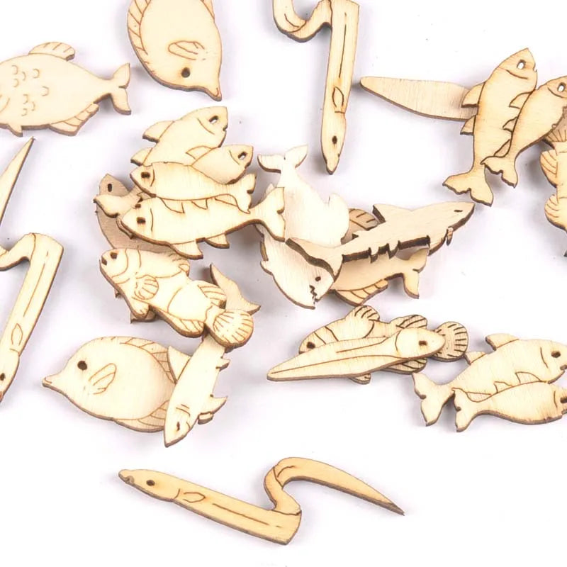 Fish Pattern Wood Decoration Home Handicraft Wooden DIY Crafts Arts Handmade Embellishment Scrapbooking 20Pcs 25-40mm m1939 Qme 25-40mm 25-40mm