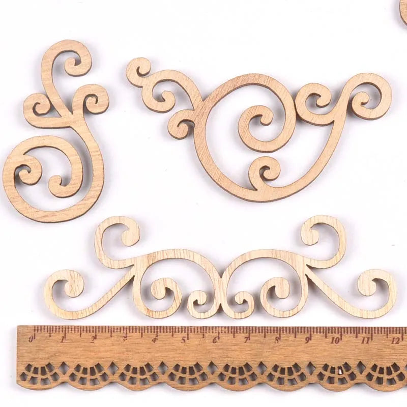 8Pcs Flower Pattern Wood Slices DIY Crafts Scrapbooking Home Decor Handmade Accessories Wood Lace Corner Arts Ornaments m1859 Qme