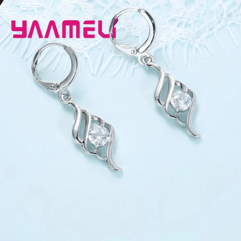 Jewelry Sets For Women Charms 925 Sterling Silver Color Pendant Necklace Hoop Earring Fashion Classic Collares Wedding Gift Qme