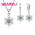 Qualified Snowflake Women 925 Sterling Silver Color Jewelry Set Zircon CZ Crystal Pendant Necklace Earrings Party Gift Qme Default Title