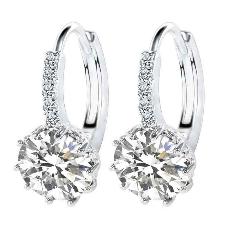 Big Sale 925 Sterling Silver Color Loop Hoop Earrings Candy Color Cubic Zircon Charms Women Jewelry Wedding Accessory Brincos Qme White round