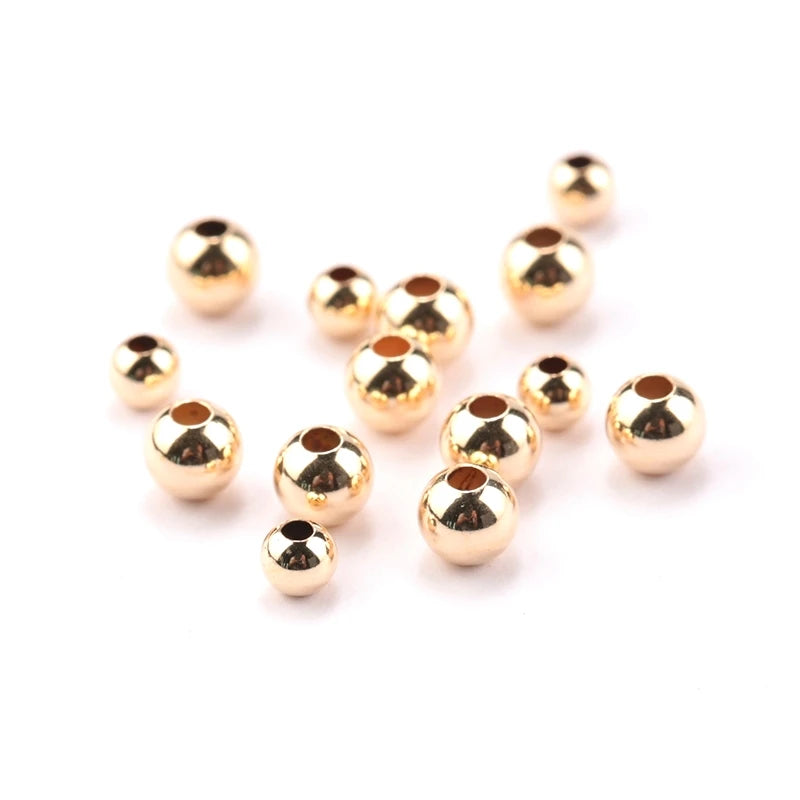 Wholesale 50PCS 2-4MM 14K Gold beads round smooth jewelry beads for bracelet&necklace making 14K Gold jewelry Findings Qme