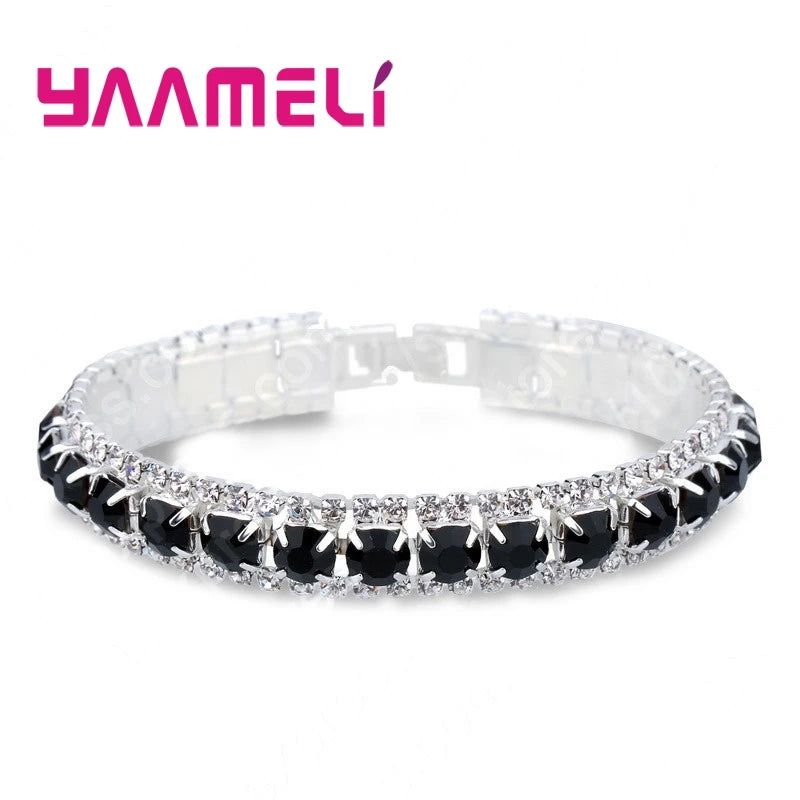 Top Sale 925 Stamp Silver Color Bracelets Full AAA Zircon Austrian Crystal Femme Women Link Chain Jewelry Bangles 14 Colors Qme