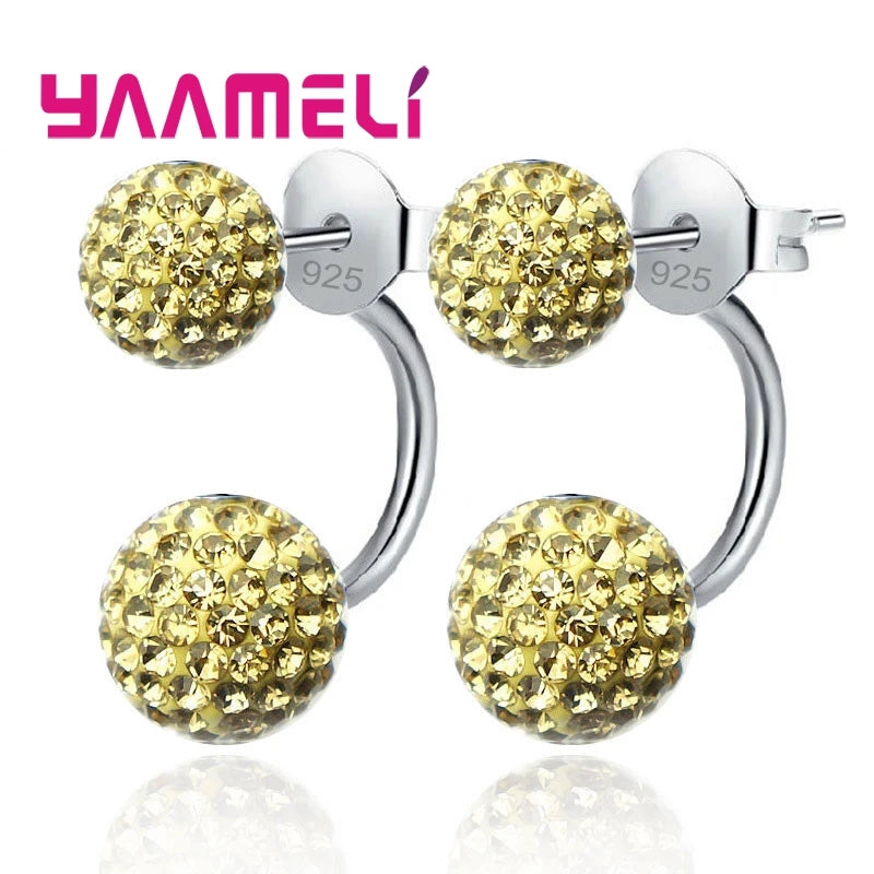 11 Colors Options!! Full Austrian CZ Crystal Paved Stud Earrings for Women 925 Sterling Silver Stamp Disco Balls Brincos Jewelry Qme Yellow