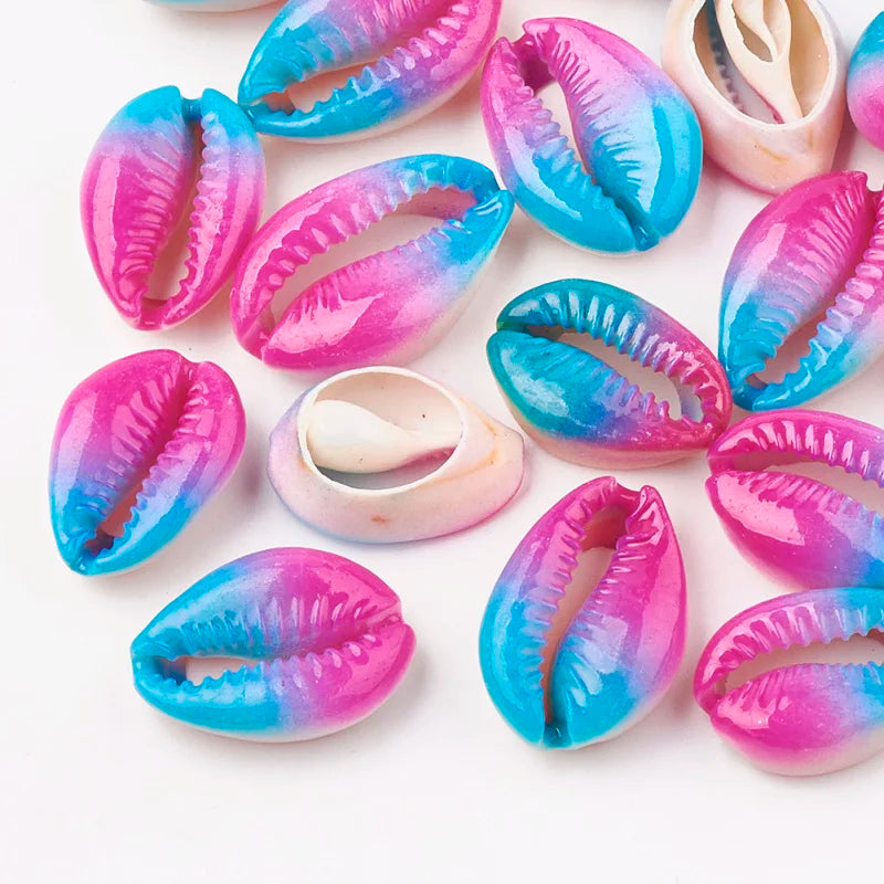 10pcs Printed Cowrie Shell Beads Undrilled Beads for DIY Jewelry Making 20~26x13~18x5~7mm Qme Blue