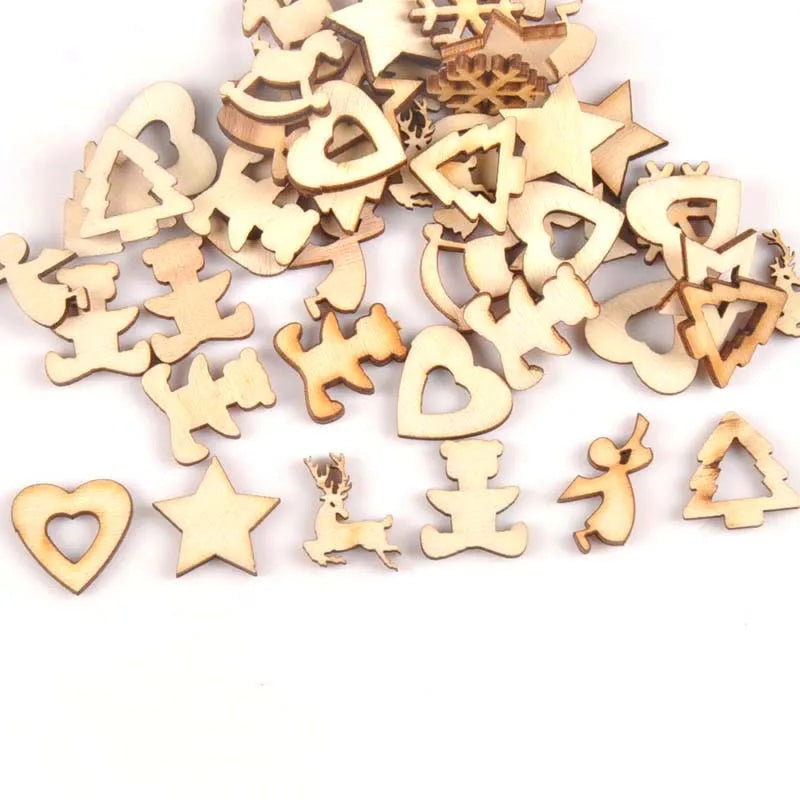 50Pcs 15-20mm Unfinished Wooden Christmas Buttons Snowflake Pattern For Handmade DIY Crafts Wood Slices Scrapbooking Decor m1551 Qme