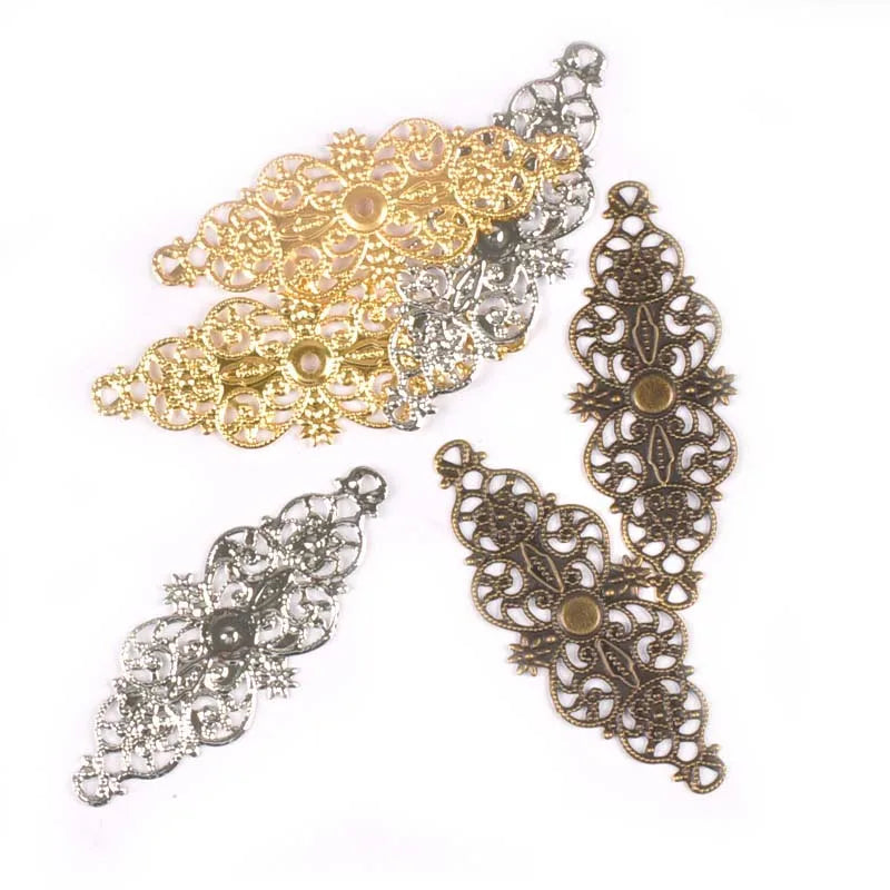 10pcs 62x24mm Metal Crafts Filigree Wraps Connectors Antique Diy Embellishments For Scrapbooking Gift Supplies Home Decor YK0734 Qme