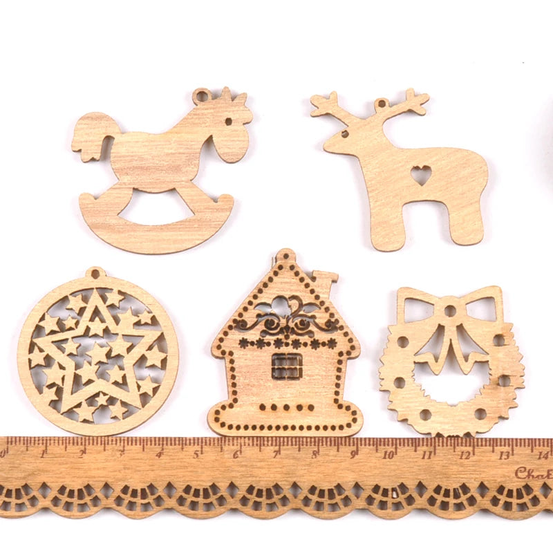 10pcs Christmas Tree Ornament Wooden Hanging Pendants house wreath Bell Elk Star Christmas Decorations for Home m2129 Qme