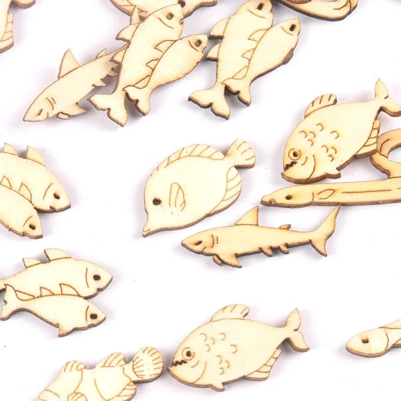 Fish Pattern Wood Decoration Home Handicraft Wooden DIY Crafts Arts Handmade Embellishment Scrapbooking 20Pcs 25-40mm m1939 Qme