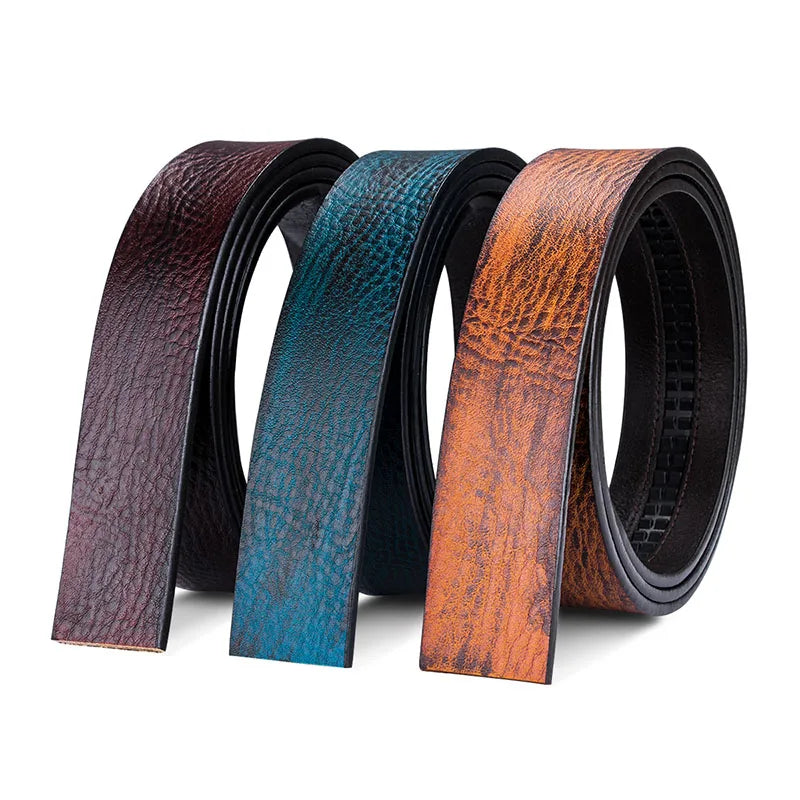 Men's Belt Without Buckle Cowskin Leather No Automatic Replacement Qme